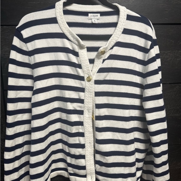 J. Crew Sweaters - J. Crew Women's Navy and White Striped Cardigan